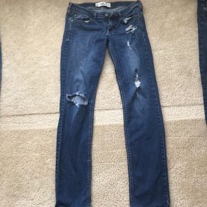 Distressed dark wash straight leg Hollister jeans